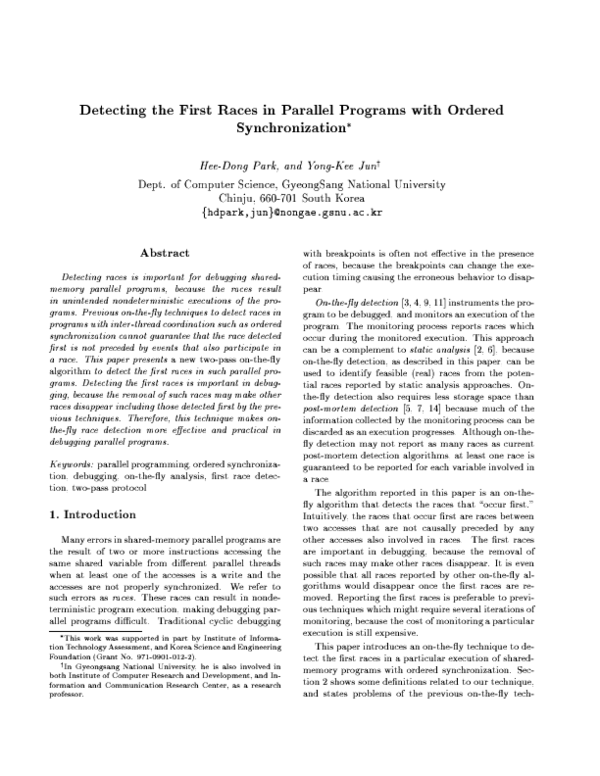 (PDF) Detecting the first races in parallel programs with ordered ...