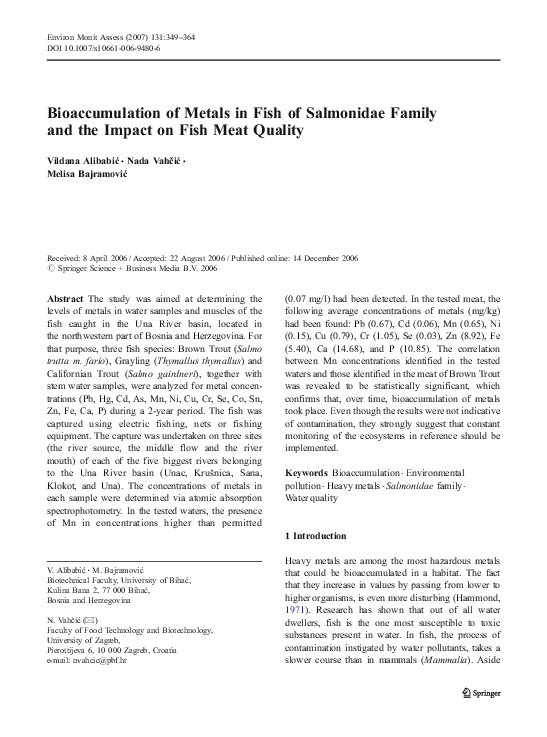 (PDF) Bioaccumulation of Metals in Fish of Salmonidae Family and the ...