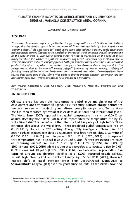 (PDF) Climate change impacts on agriculture and livelihoods in Sirdibas ...