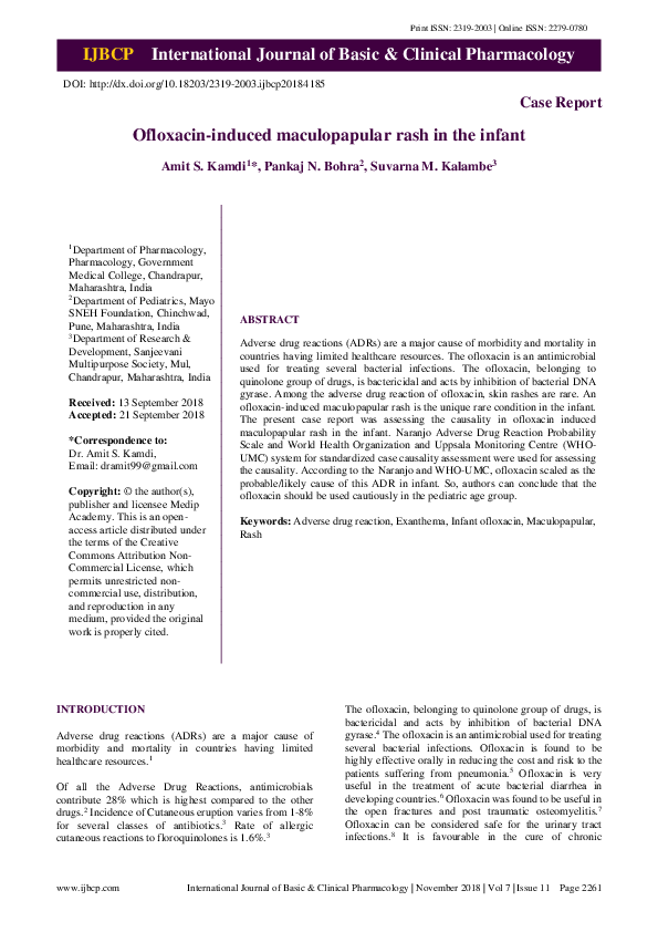 (PDF) Ofloxacin-induced maculopapular rash in the infant