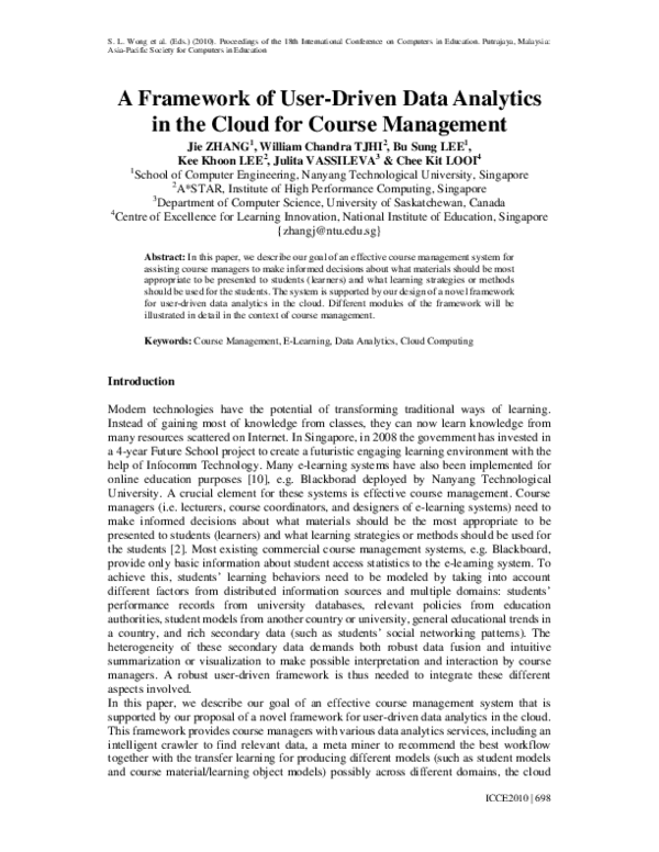 (PDF) A Framework of User-Driven Data Analytics in the Cloud for Course ...