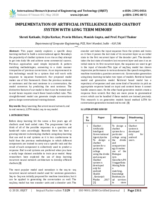 (PDF) Implementation of Artificial Intelligence Based Chatbot System ...