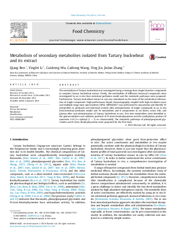 (PDF) Metabolism of secondary metabolites isolated from Tartary ...