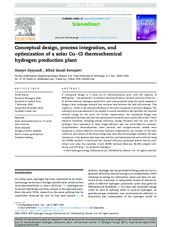  pdf optimized solar cu cl cycle for hydrogen production