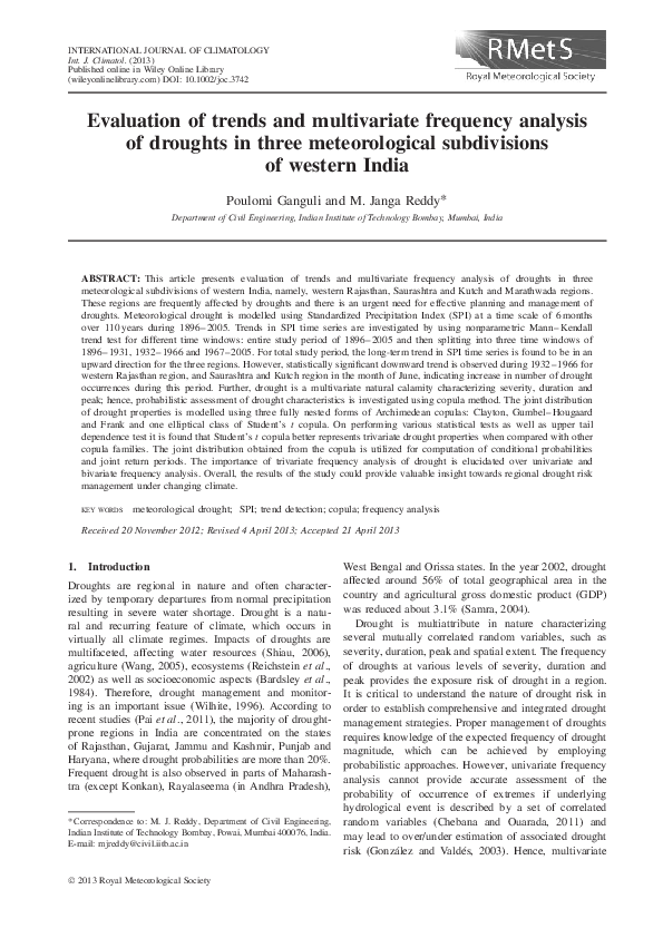 (PDF) Evaluation of trends and multivariate frequency analysis of ...