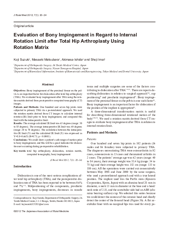 (PDF) Evaluation of bony impingement in regard to internal rotation ...