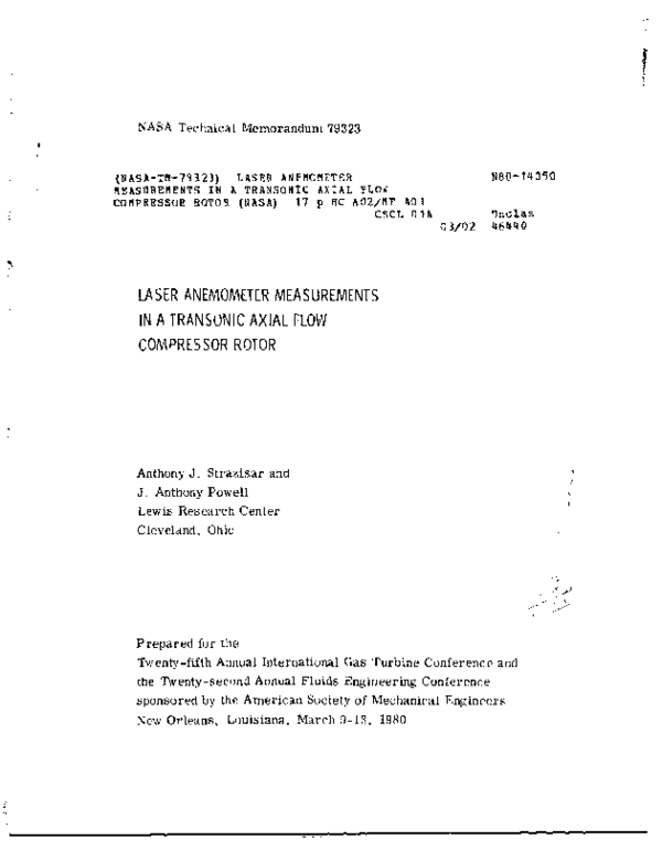(PDF) Laser Anemometer Measurements in a Transonic Axial Flow
