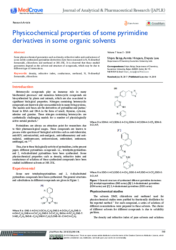 (PDF) Physicochemical properties of some pyrimidine derivatives in some ...