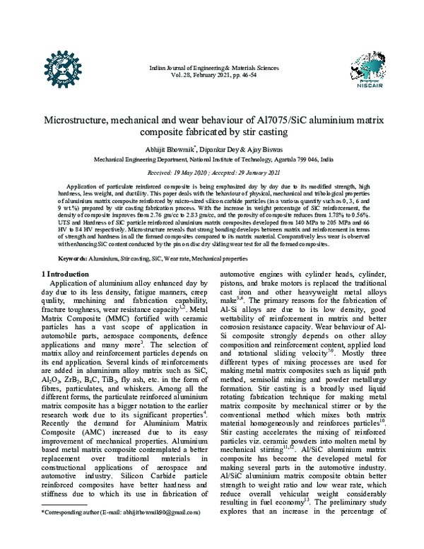(PDF) Microstructure, mechanical and wear behaviour of Al7075/SiC ...