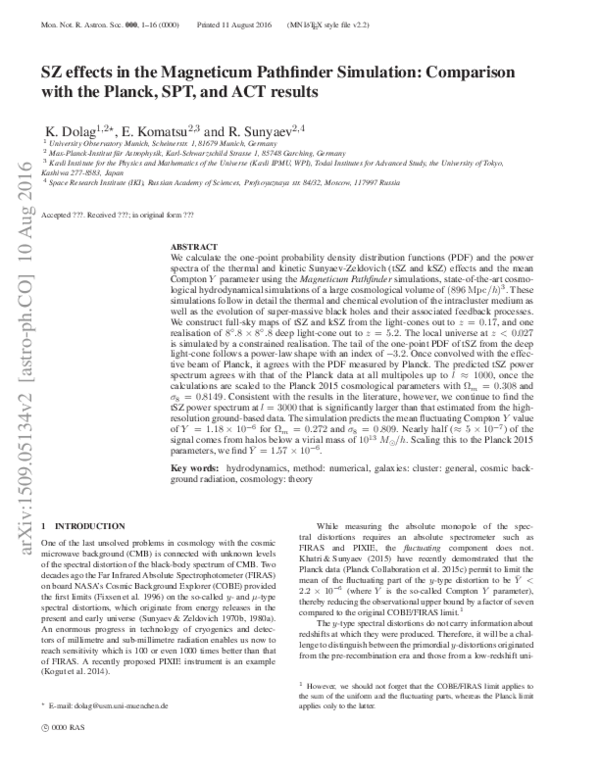 (PDF) SZ effects in the Magneticum Pathfinder simulation: comparison ...