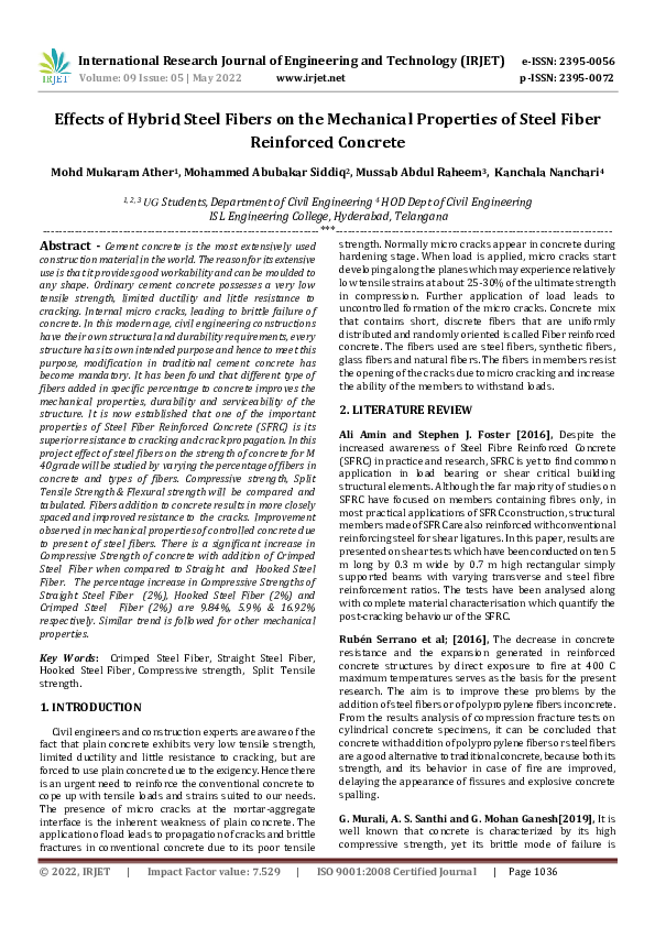 (PDF) Effects of Hybrid Steel Fibers on the Mechanical Properties of ...