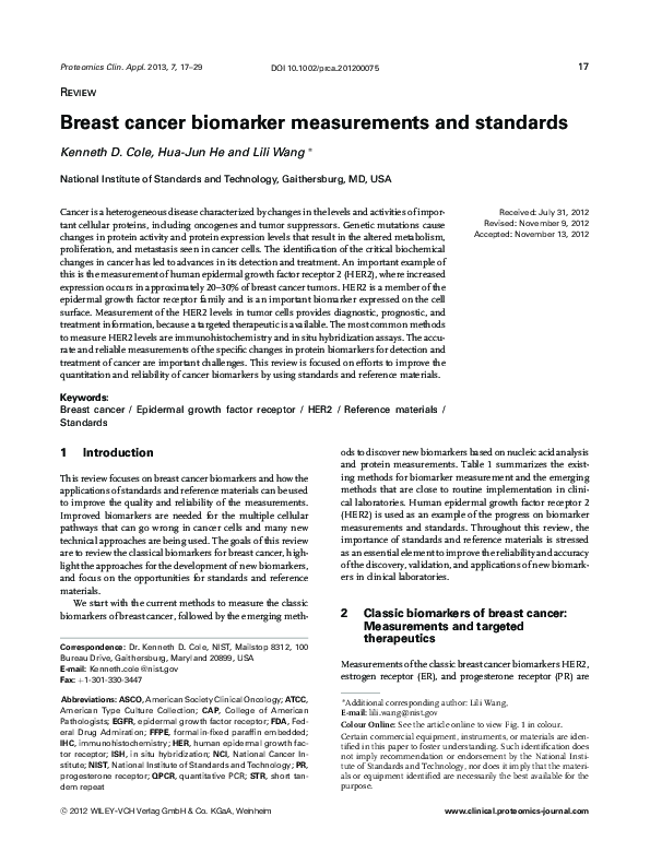 (PDF) Breast cancer biomarker measurements and standards