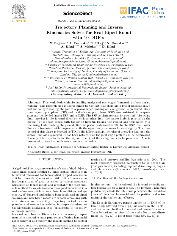 (PDF) Trajectory Planning and Inverse Kinematics Solver for Real Biped ...