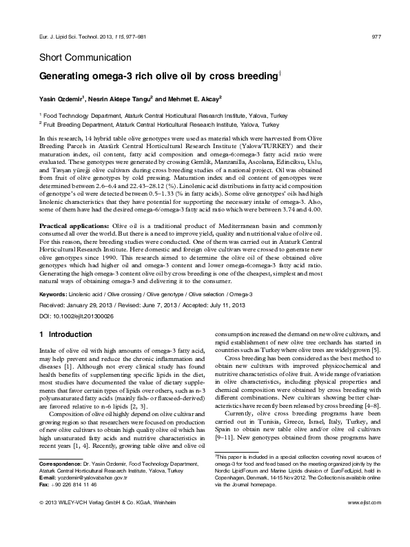 (PDF) Generating omega-3 rich olive oil by cross breeding