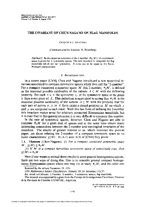 (PDF) The Invariant of Chen-Nagano on Flag Manifolds