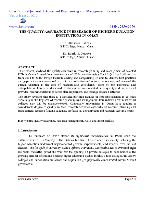 (PDF) The Quality Assurance in Research of Higher Education ...