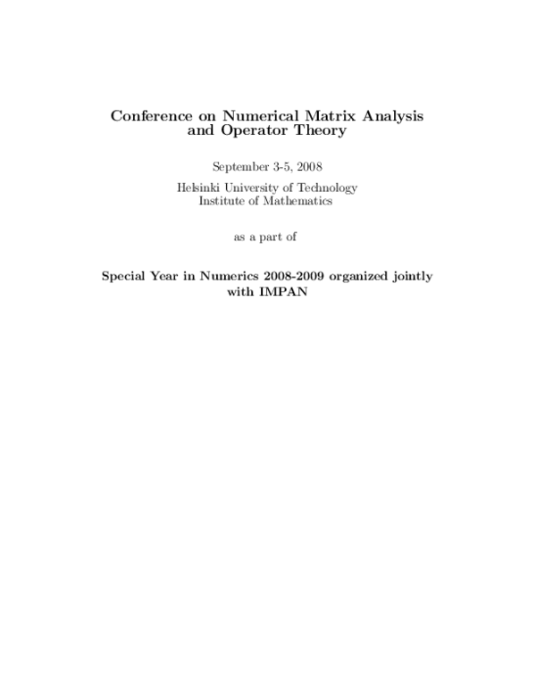 (PDF) Conference on Numerical Matrix Analysis and Operator Theory