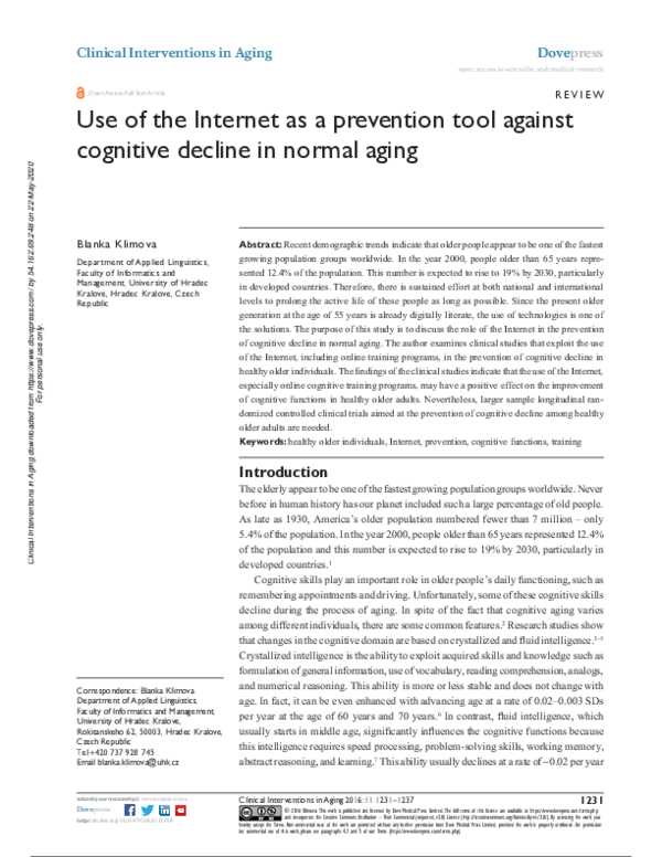 (PDF) Use of the Internet as a prevention tool against cognitive ...