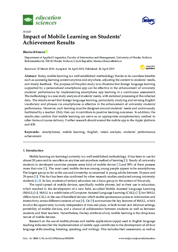 (PDF) Impact of Mobile Learning on Students’ Achievement Results
