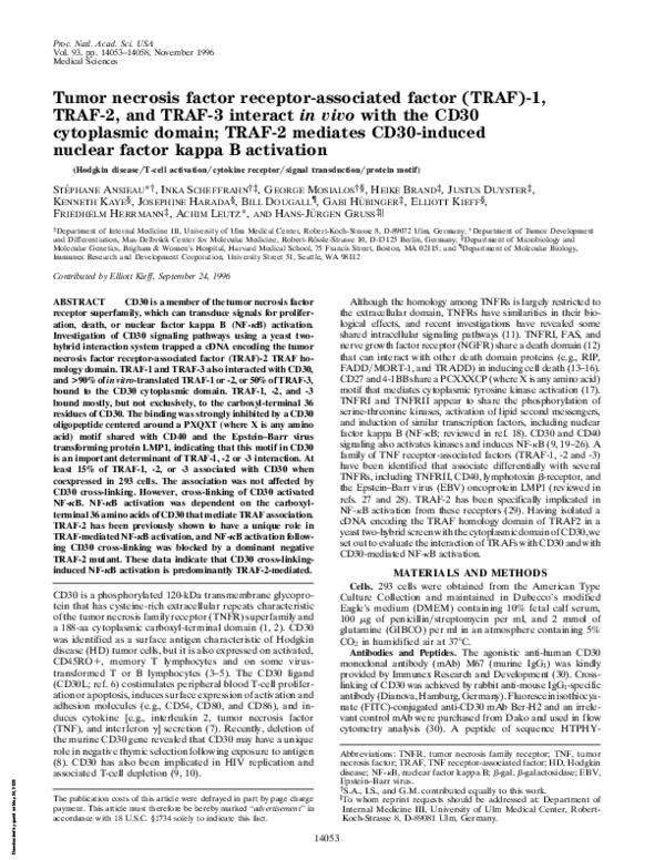 (PDF) Tumor Necrosis Factor Receptor-Associated Factor (TRAF)-1, TRAF-2 ...