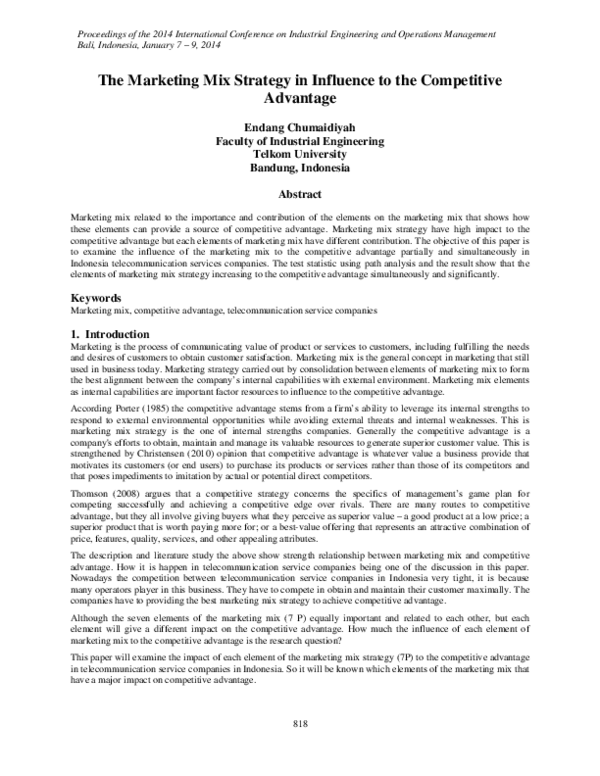 (PDF) The Marketing Mix Strategy in Influence to the Competitive Advantage