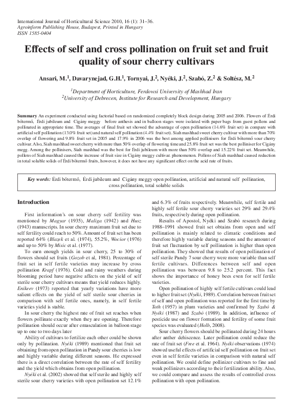 (PDF) Effects of self and cross pollination on fruit set and fruit ...