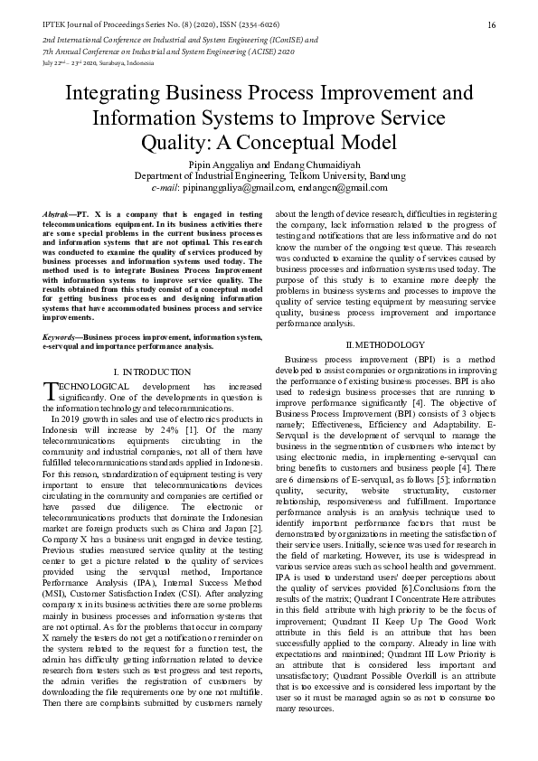 (PDF) Integrating Business Process Improvement and Information Systems ...