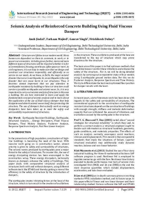 (PDF) Seismic Analysis of Reinforced Concrete Building Using Fluid ...