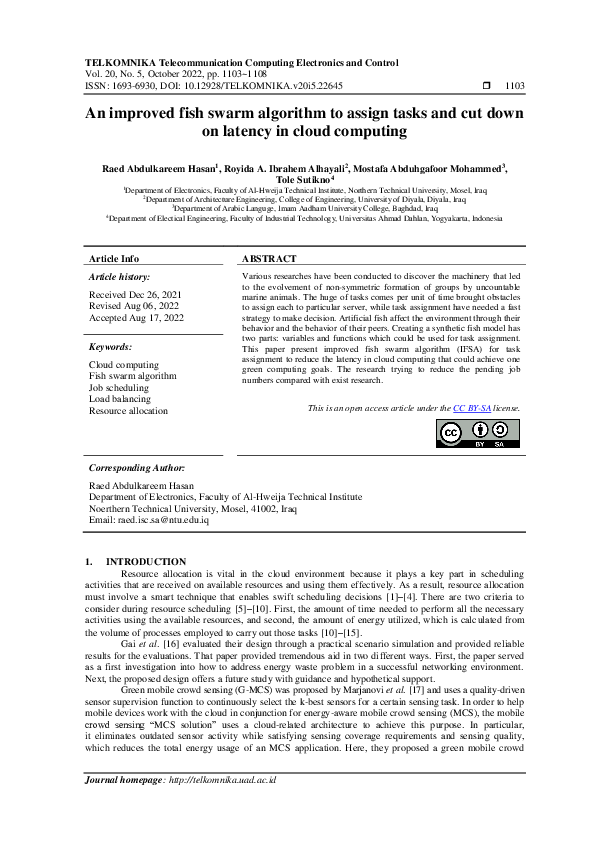 (PDF) An improved fish swarm algorithm to assign tasks and cut down on ...