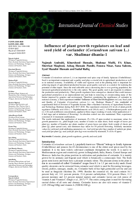 (PDF) Influence of plant growth regulators on leaf and seed yield of ...