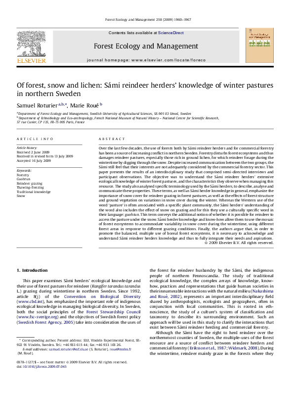 (PDF) Of forest, snow and lichen: Sámi reindeer herders’ knowledge of ...