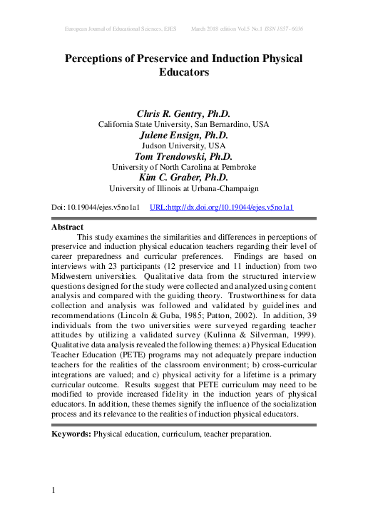 (PDF) Perceptions of Preservice and Induction Physical Educators