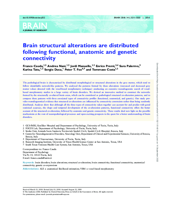 (PDF) Brain structural alterations are distributed following functional ...