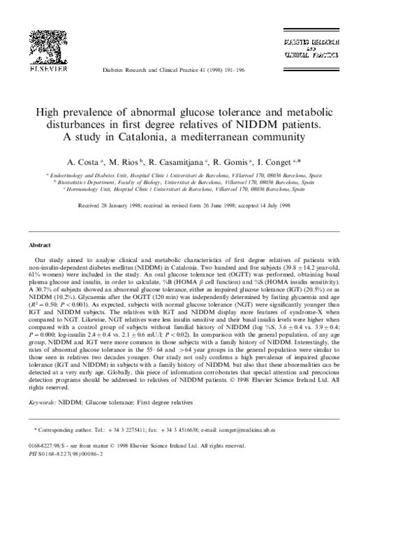(PDF) High prevalence of abnormal glucose tolerance and metabolic ...