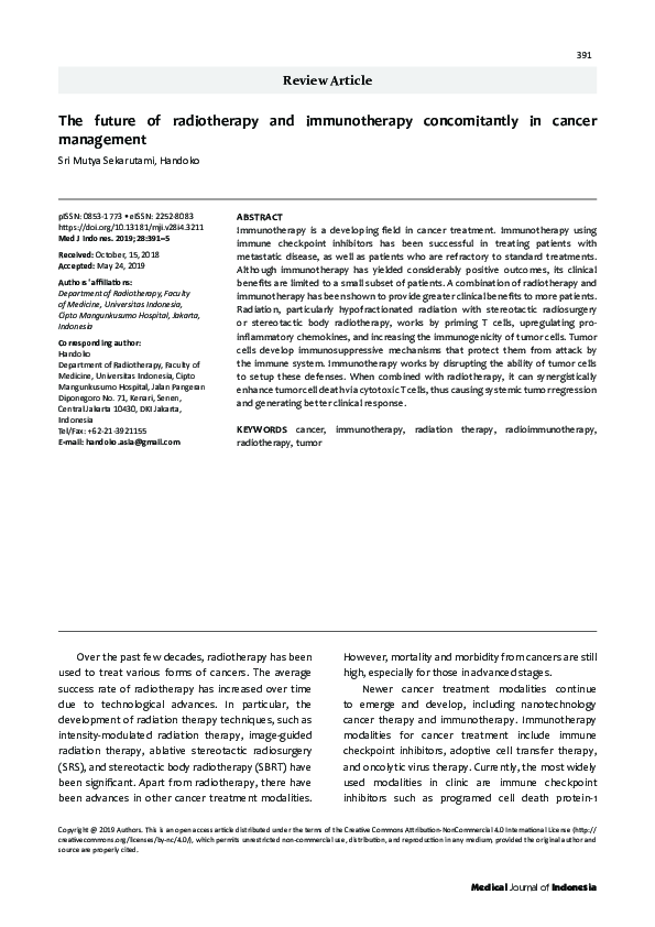 (PDF) The future of radiotherapy and immunotherapy concomitantly in ...