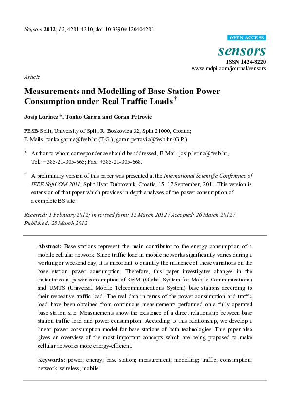 (PDF) Measurements and Modelling of Base Station Power Consumption ...