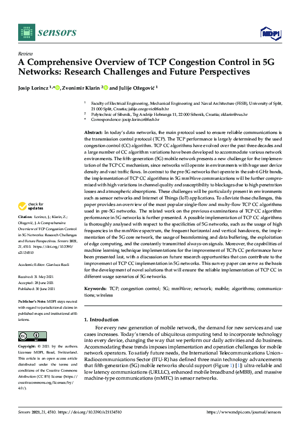 (PDF) A Comprehensive Overview of TCP Congestion Control in 5G Networks ...