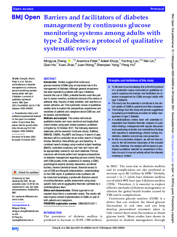 (PDF) Barriers and facilitators of diabetes management by continuous ...