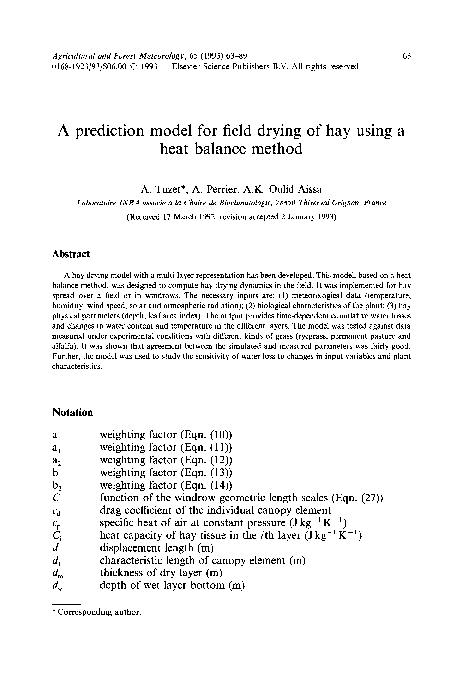 (PDF) A prediction model for field drying of hay using a heat balance ...