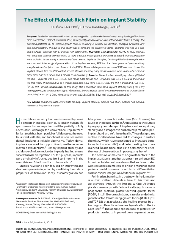 (PDF) The Effect of Platelet-Rich Fibrin on Implant Stability