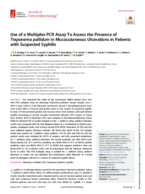 (PDF) Use of a Multiplex PCR Assay To Assess the Presence of Treponema ...
