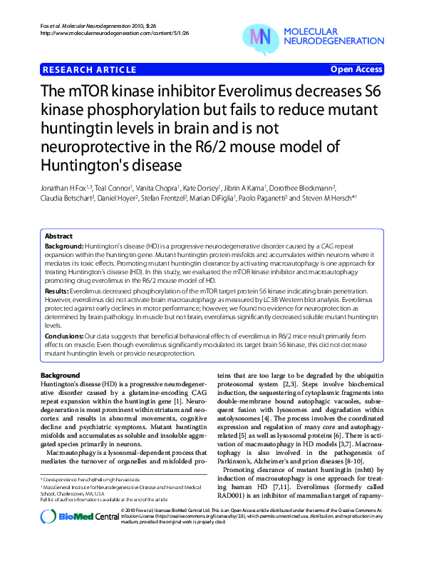 (PDF) The mTOR kinase inhibitor Everolimus decreases S6 kinase ...