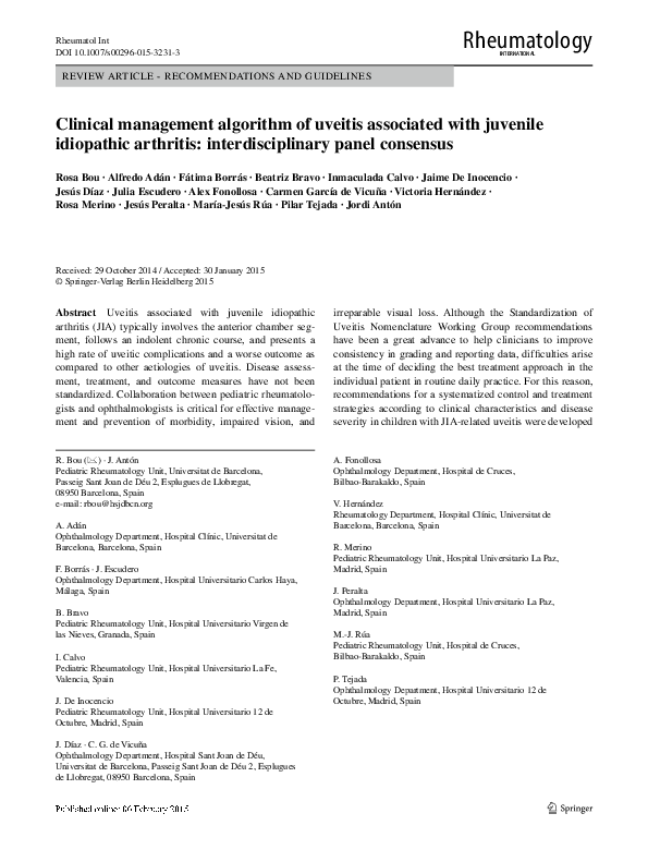 (PDF) Clinical management algorithm of uveitis associated with juvenile ...