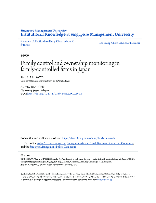 (PDF) Family Control and Ownership Monitoring in Family-Controlled ...