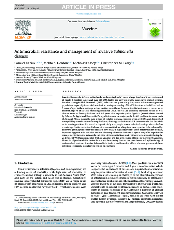 (PDF) Antimicrobial resistance and management of invasive Salmonella ...