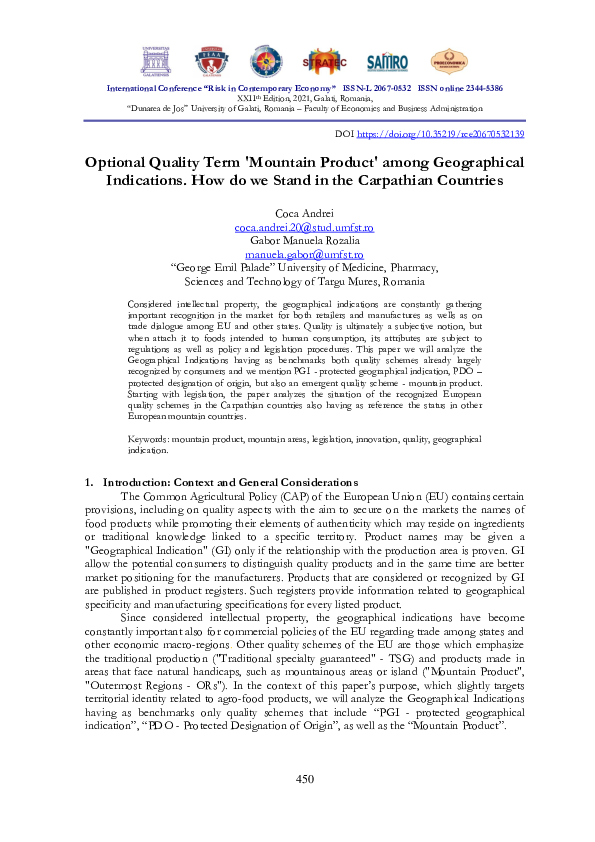 (PDF) Optional Quality Term 'Mountain Product' among Geographical ...