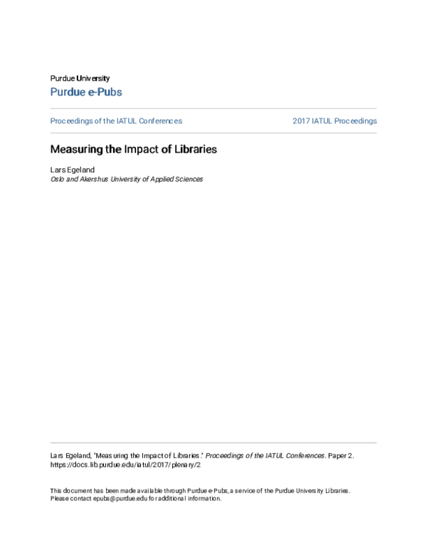 (PDF) Measuring the Impact of Libraries