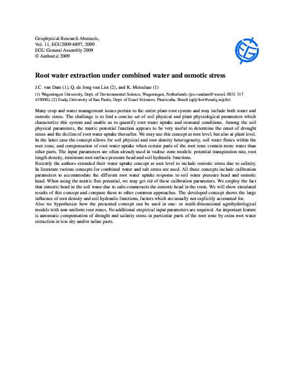 (PDF) Root Water Extraction under Combined Water and Osmotic Stress