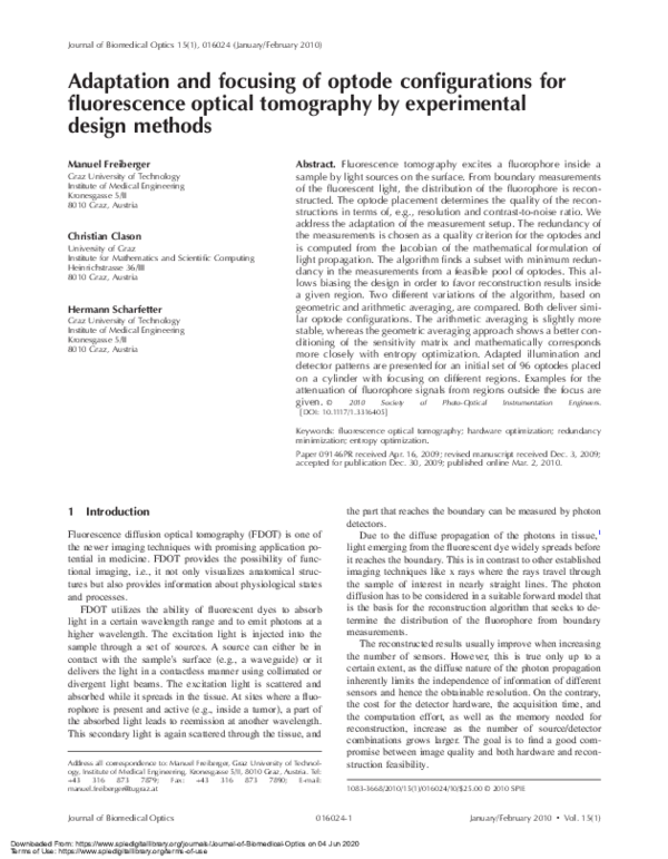 (PDF) Adaptation and focusing of optode configurations for fluorescence ...