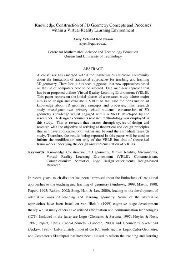 (PDF) Knowledge Construction of 3D Geometry Concepts and Processes ...
